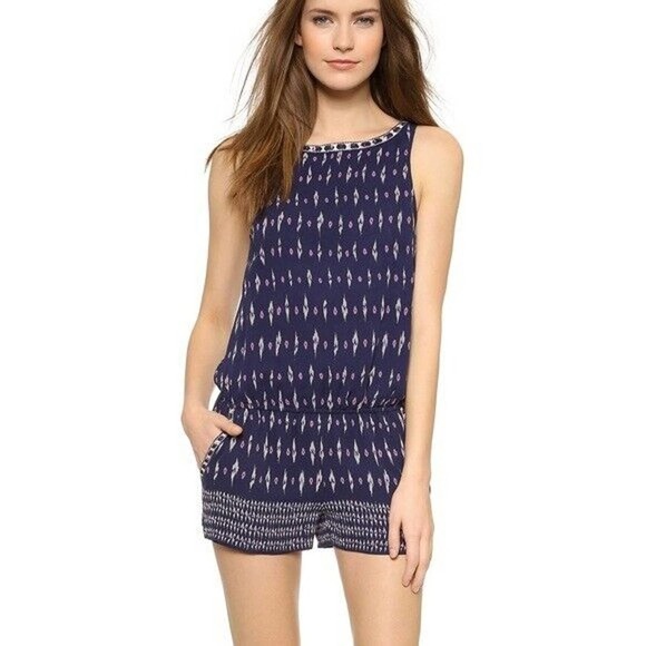 Joie Kayture Embroidered Silk Navy Romper S - Picture 1 of 11